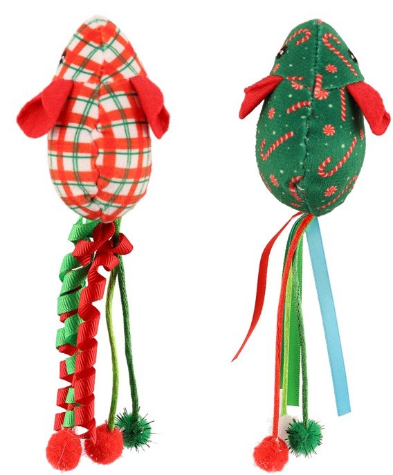 Vánoční myšky pro kočky Huhubamboo, 7,5 cm, 2 ks